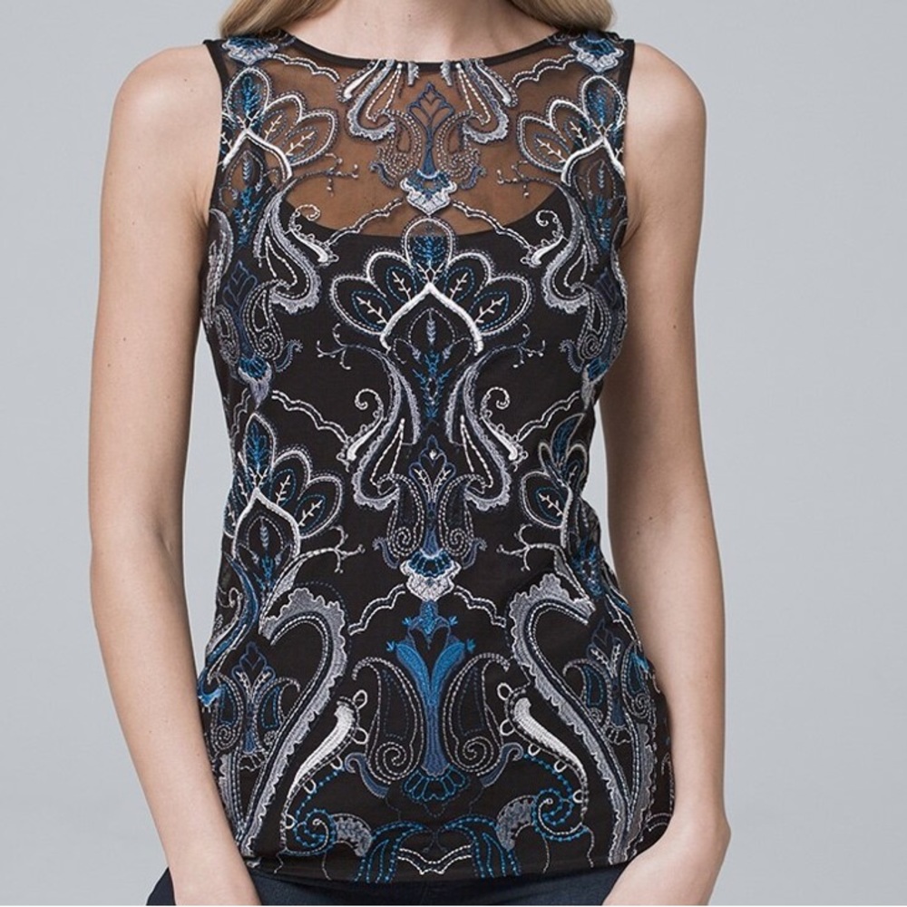 WHBM Embroidered Mesh Tank